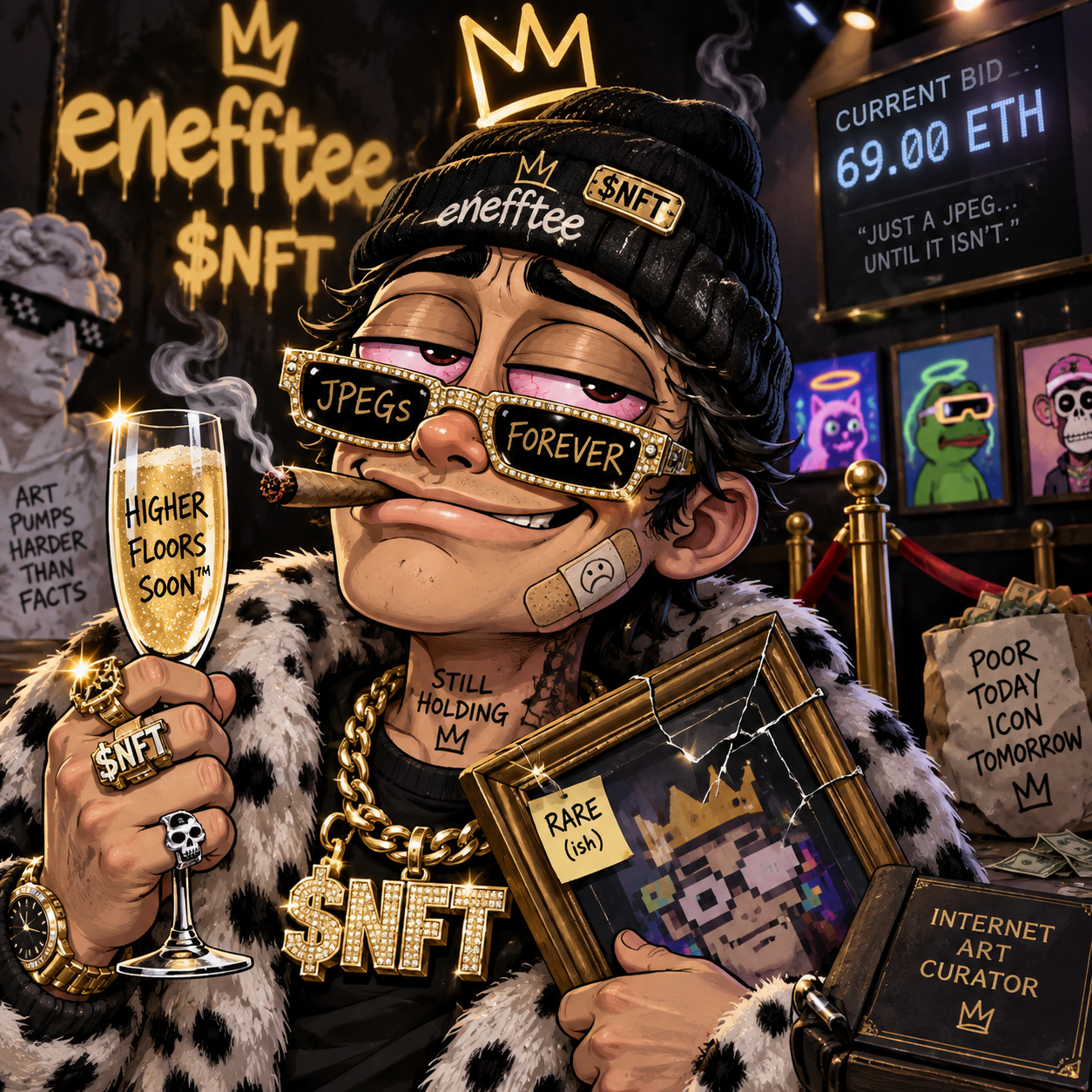 ENEFFTEE collector holding a rare pixel artwork